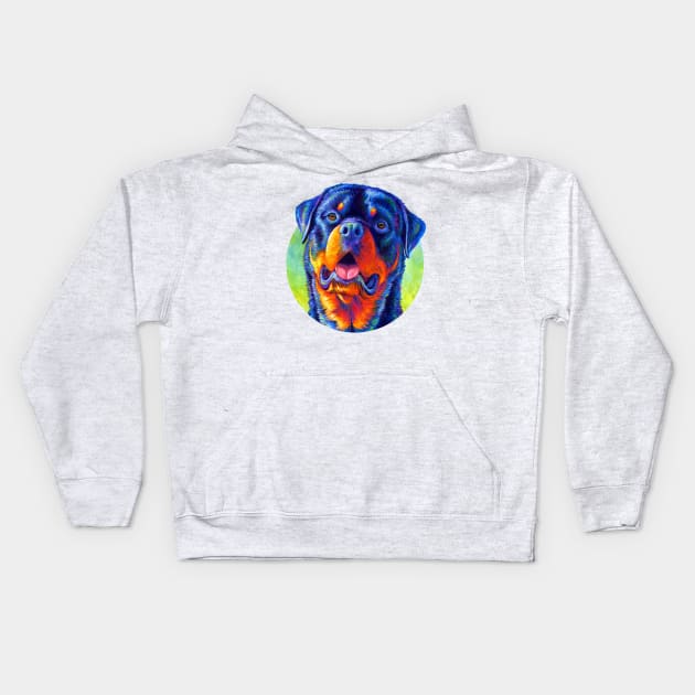 Colorful Rottweiler Dog Kids Hoodie by rebeccawangart